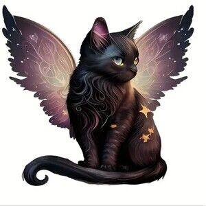 Black Angel Wings KittyCat Waterproof Decal Car Motorcycle Laptop, Window Helmet